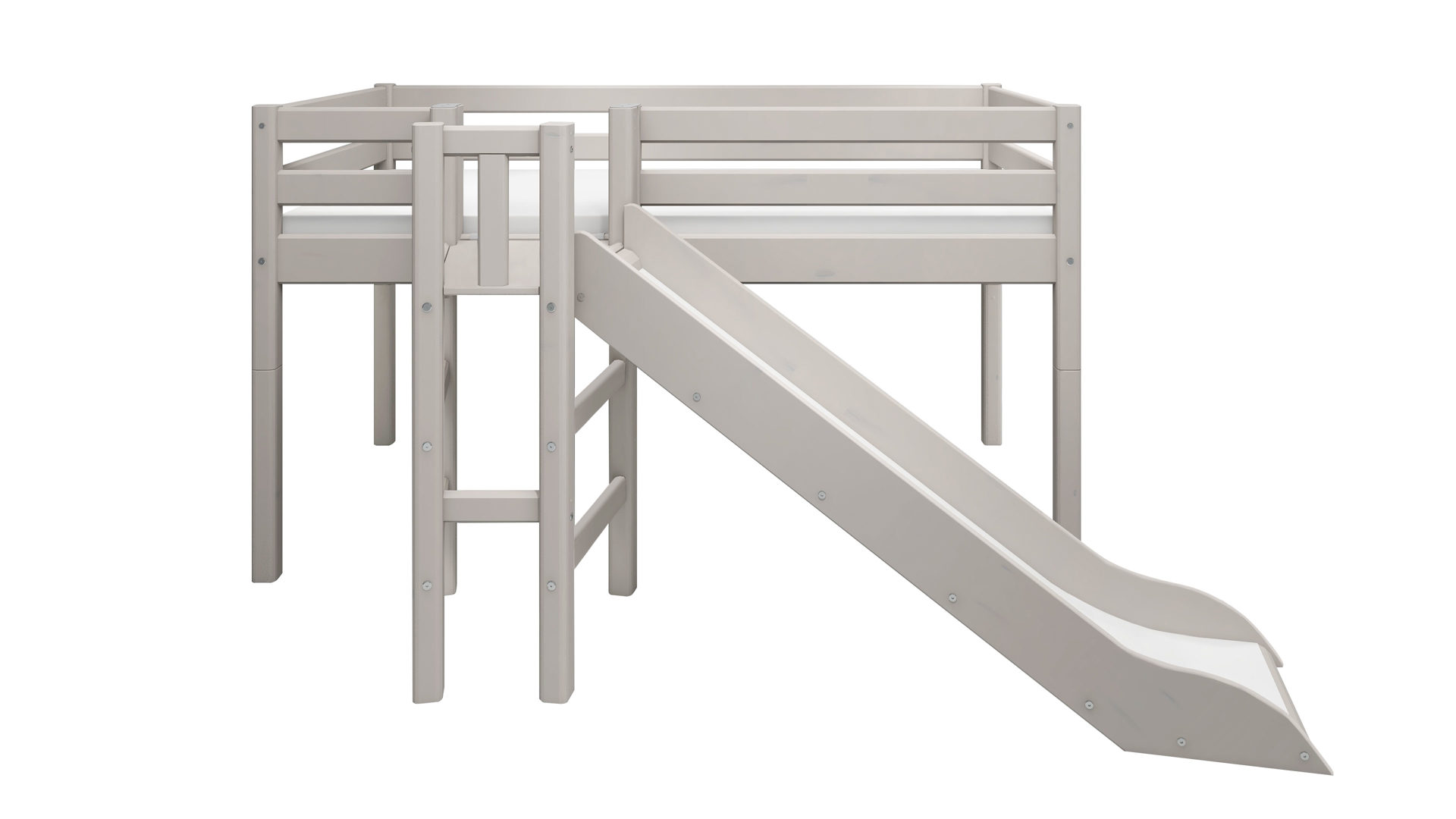 Hochbett Flexa® aus Holz in Grau FLEXA® Kindermöbel Serie Classic - Hochbett mit Rutsche Grau - Plattform & Rutsche, Liegefläche ca. 90 x 200  cm