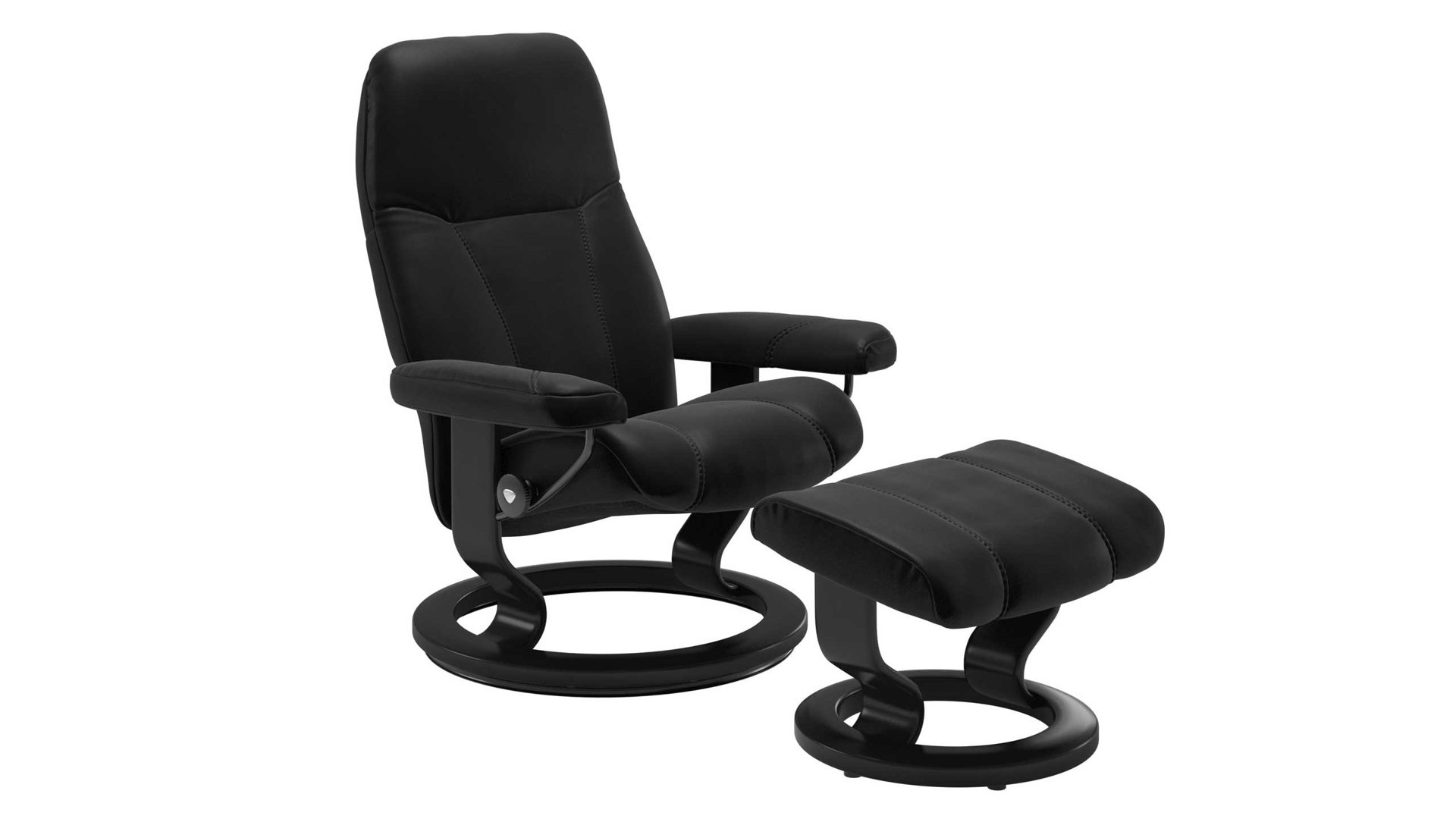 Sessel Ekornes aus Holz Leder in Schwarz Stressless CONSUL M Relax-Sessel und Hocker Leder Medium, Leder Batick 19 black, Gestell 05 schwarz