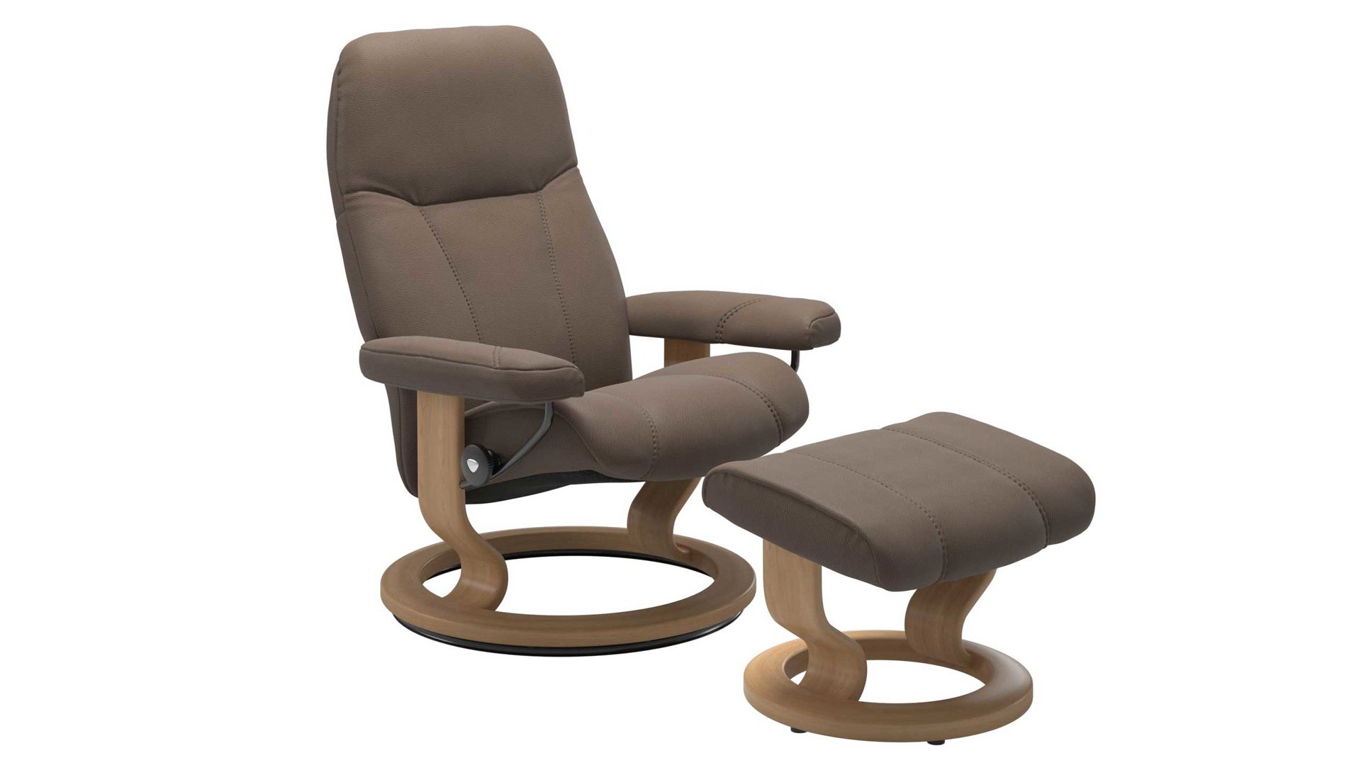 Sessel Ekornes aus Holz Leder in Braun Holzfarben Hell Stressless CONSUL M Relax-Sessel und Hocker Leder Medium, Leder Batick 09 Mole, Gestell 04 Eiche