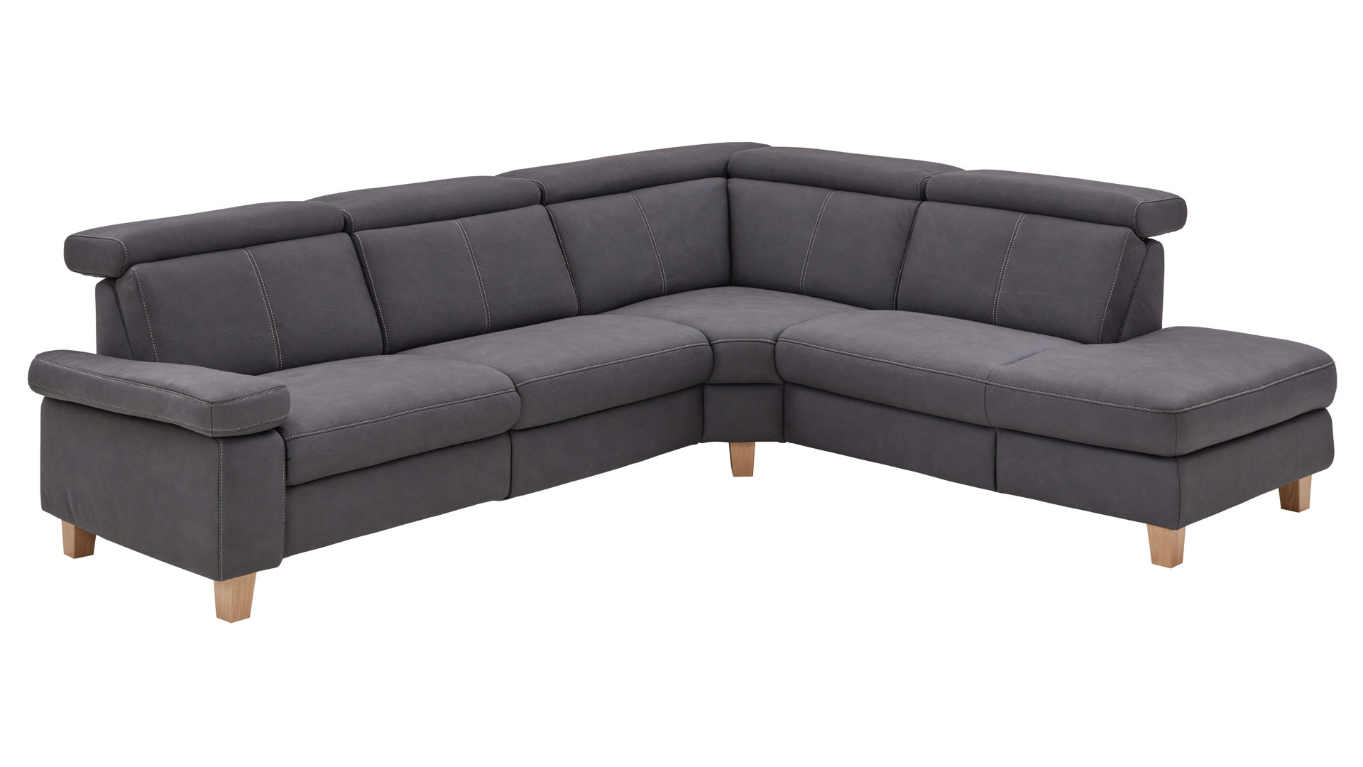 Ecksofa Steinpol polsteria aus Stoff in Dunkelgrau Polsterprogramm Relaxa 10.0 PSG - Ecksofa dunkelgrauer Stoffbezug Ares & Eiche Bianco Holzfüsse - ca. 289 x 250 cm