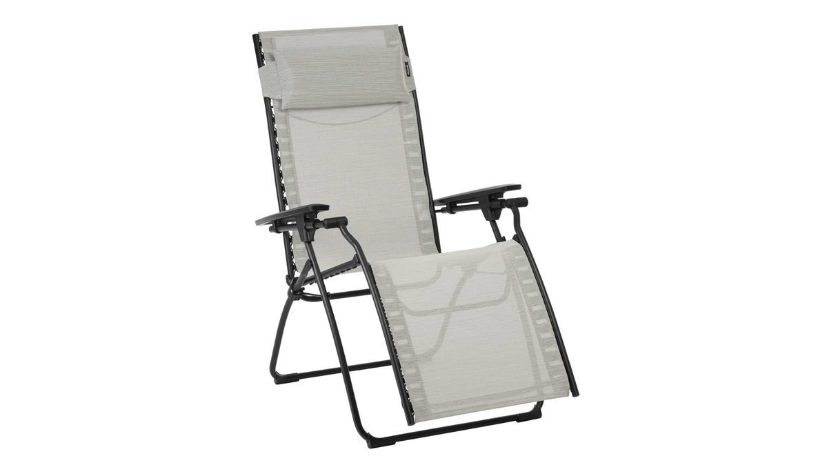 Gartenstuhl /-sessel Lafuma® mobilier aus Kunstfaser in Hellgrau Schwarz Lafuma® Relaxstuhl Liegestuhl Evolution galetfarbenes Batyline® & schwarzes Gestell