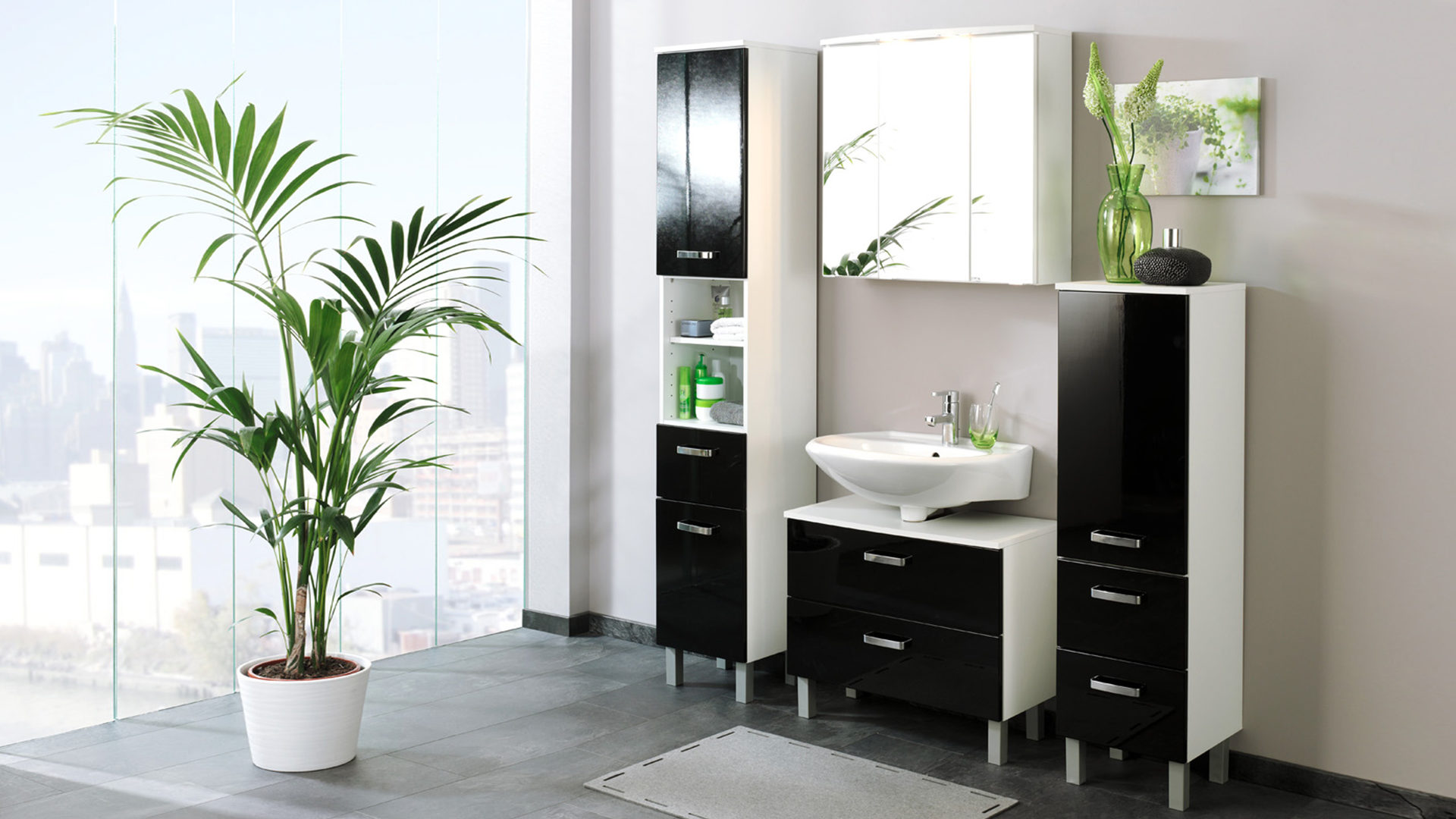 badmobel schwarz, bad-hängeschrank denver als elegantes badmöbel , schwarze hochglanz, Design ideen