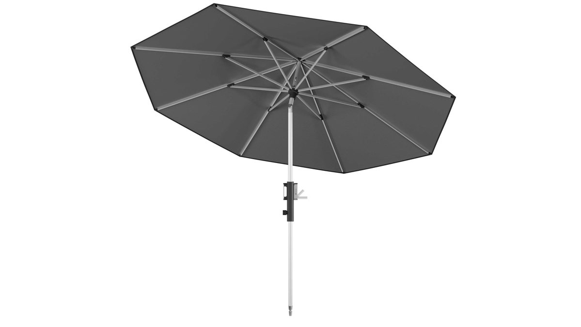 Sonnenschirm Doppler® aus Kunstfaser in Dunkelgrau Knirps® Kurbel-Sonnenschirm Phönix mit EASY LIFT®, EASY CLICK® und EASY TILT® dunkelgraue Bespannung – Durchmesser ca. 315 cm