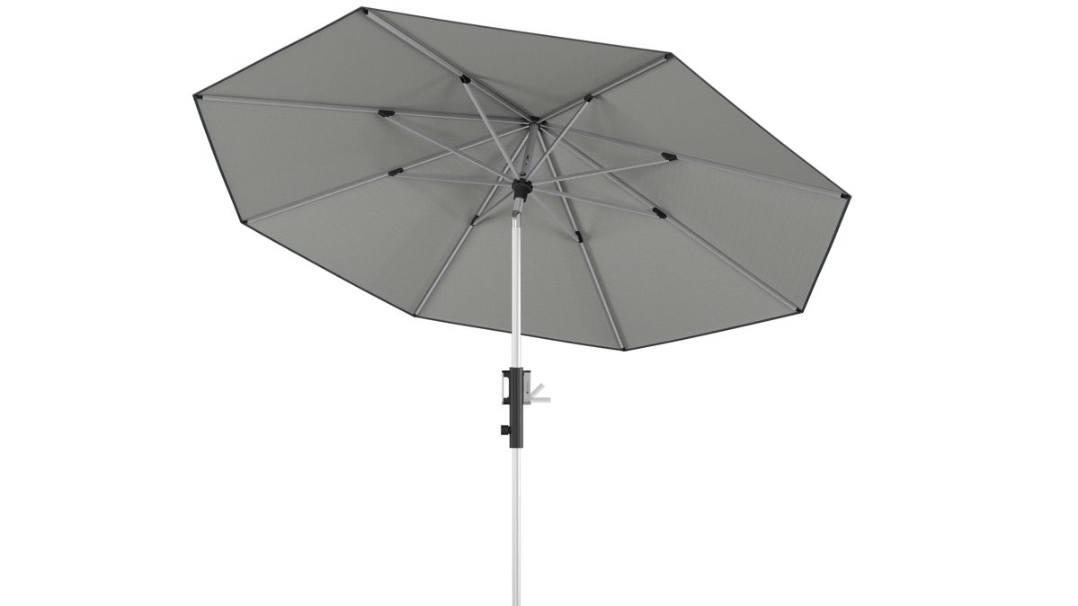 Sonnenschirm Doppler® aus Kunstfaser in Hellgrau Knirps® Kurbel-Sonnenschirm Phönix mit EASY LIFT®, EASY CLICK® und EASY TILT® hellgraue Bespannung – Durchmesser ca. 315 cm