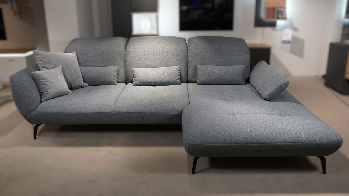 Ecksofa Po.co. | steinpol aus Metall Stoff in Hellblau Grau POCO Eckkombination New Jersey mit Funktionen Bezug Stoff Portofino blau-grau & - Stellfläche ca. 301 x 207 cm