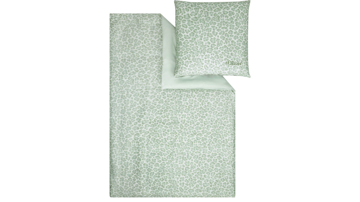 Bettwäsche-Set Ibena® aus Stoff in Grün IBENA® s.Oliver Leoparden Bettwäsche olivegrüne Mako-Satin – zweiteilig, ca. 155 x 220 cm