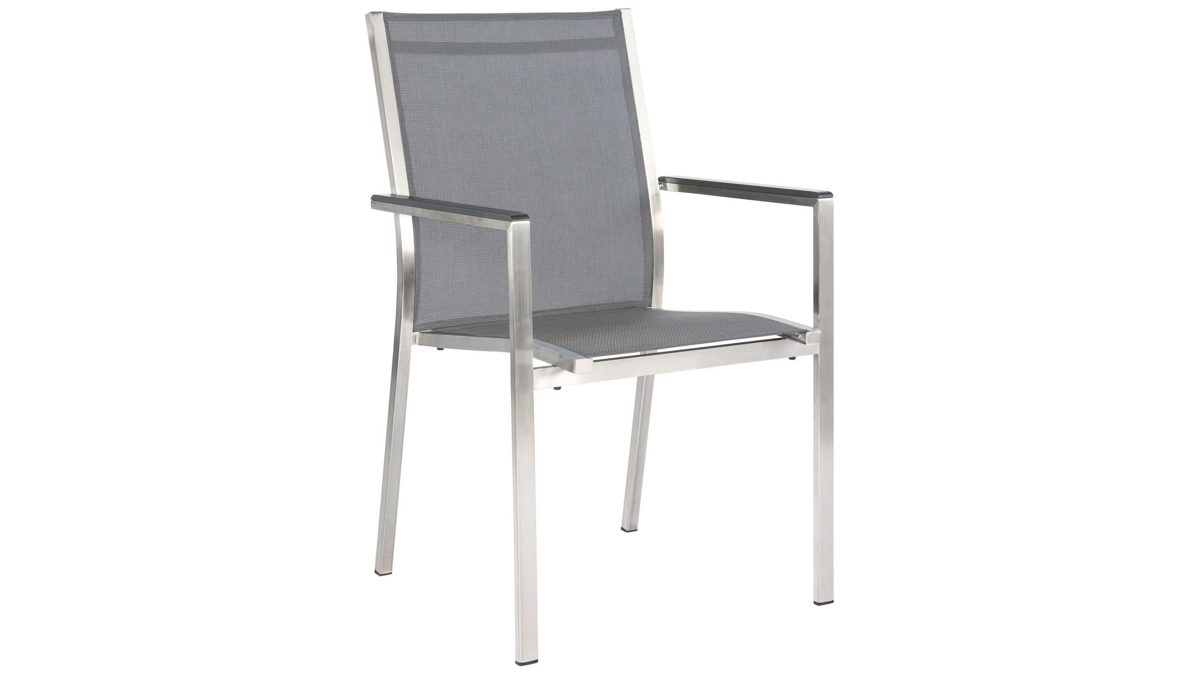 Gartenstuhl /-sessel Stern® aus Kunstfaser in Grau STERN® Stapelsessel Cardiff mit Alu-Armlehnlauflagen silbergraues TEXTILENE® & Edelstahl