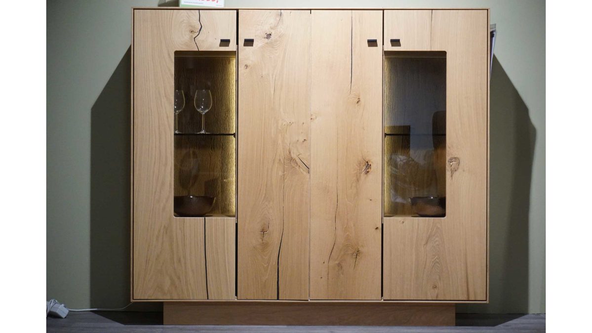 Highboard Wöstmann markenmöbel aus Holz Metall in Holzfarben WÖSTMANN Highboard WM 990 – Wohnzimmerschrank Europäische Wildeiche & Front europäische Balkeneiche – Breite ca. 151 cm