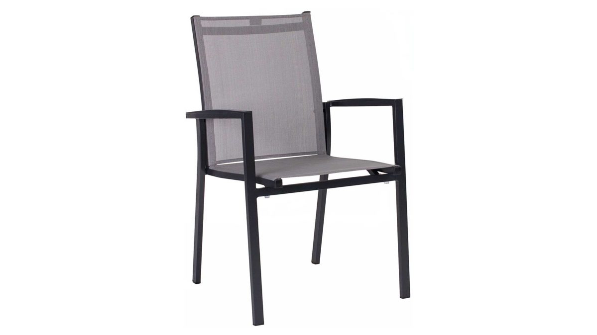 Gartenstuhl /-sessel Stern® aus Kunstfaser in Grau STERN® Stapelsessel New Levanto silberfarbenes TEXTILENE® & anthrazitfarbenes Aluminium