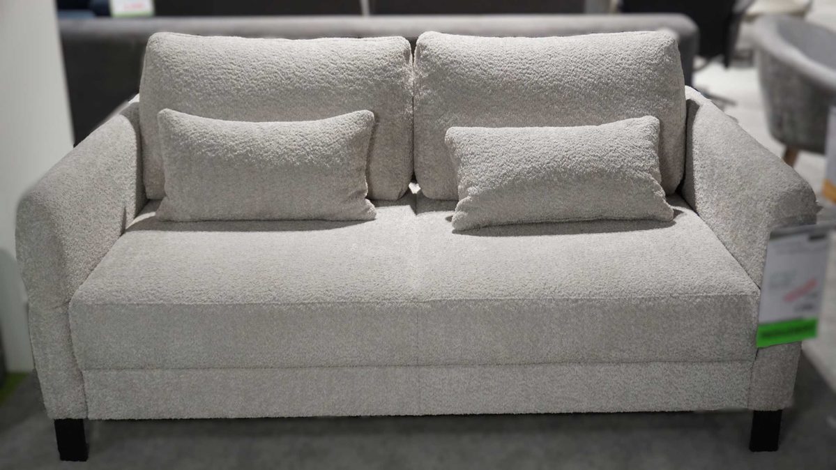 Schlafsofa Restyl aus Stoff in Hellgrau Restyl Doppelliege Doria - Schlafsofa ca. 146 x 210 cm hellgrauer Stoffbezug 7028 & schwarze Metallfüße - Breite ca. 170 cm