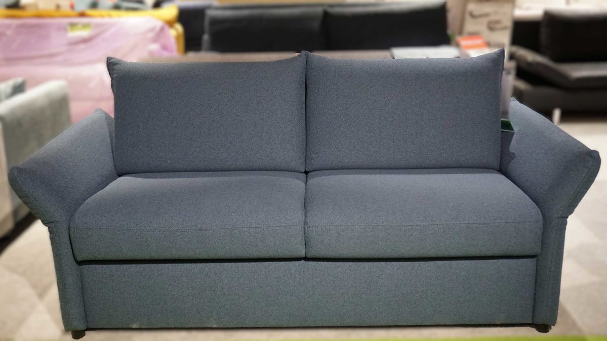 Schlafsofa Restyl aus Stoff in Dunkelblau RESTYL Schlafsofa Marvin mit Faltbett-Funktion dunkelblauer Webstoff 6370 & Metallfüße - ca. 150 x 200 cm