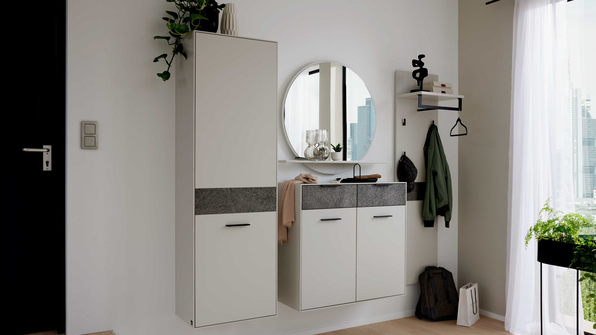 Garderoben-Set Interliving aus Holz in Weiß Interliving Garderoben Serie 6013 - GarderobenSet Sahara Creme & Granitfurnier - vierteilig