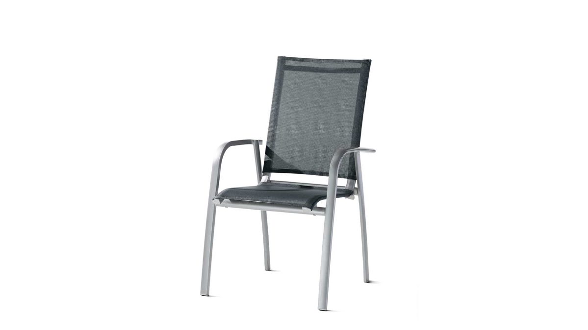 Gartenstuhl /-sessel Sieger aus Aluminium Kunstfaser in Grau Graphit Sieger Stapelsessel PADUA Gartenstuhl 318 A-G Gestell Aluminium Graphit, Bezug Textilux Grau