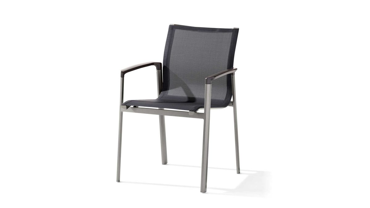 Gartenstuhl /-sessel Sieger aus Aluminium Kunstfaser Kunststoff in Grau Graphit Sieger Gartenstuhl Stapelsessel Bozen 320 A-SG Gestell Aluminium graphit, Bezug Textilen silbergrau