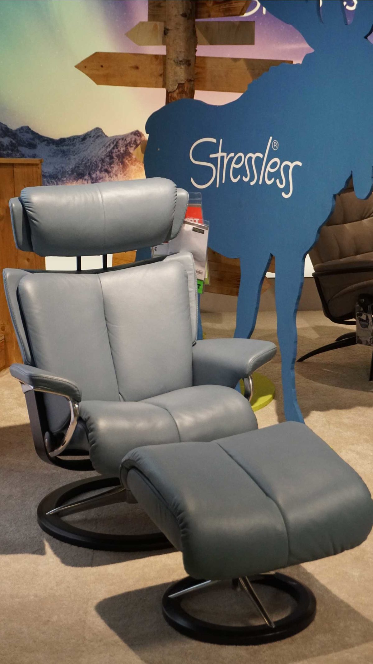 Sessel Ekornes aus Holz Leder Metall in Schwarz Jeansblau Stressless MAGIC M Signature, Relax-Sessel und Hocker Signature Schwarz, Medium, Leder Paloma sparrow blue