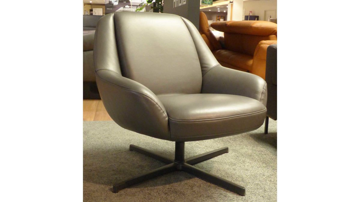 Einzelsessel Freistil aus Leder Metall in Dunkelbraun Dunkelgrau ROLF BENZ freistil 138 Sessel mit Kreuzfuss Leder 9044 dunkel graubraun, drehbares Gestell mit Kreuzfuss
