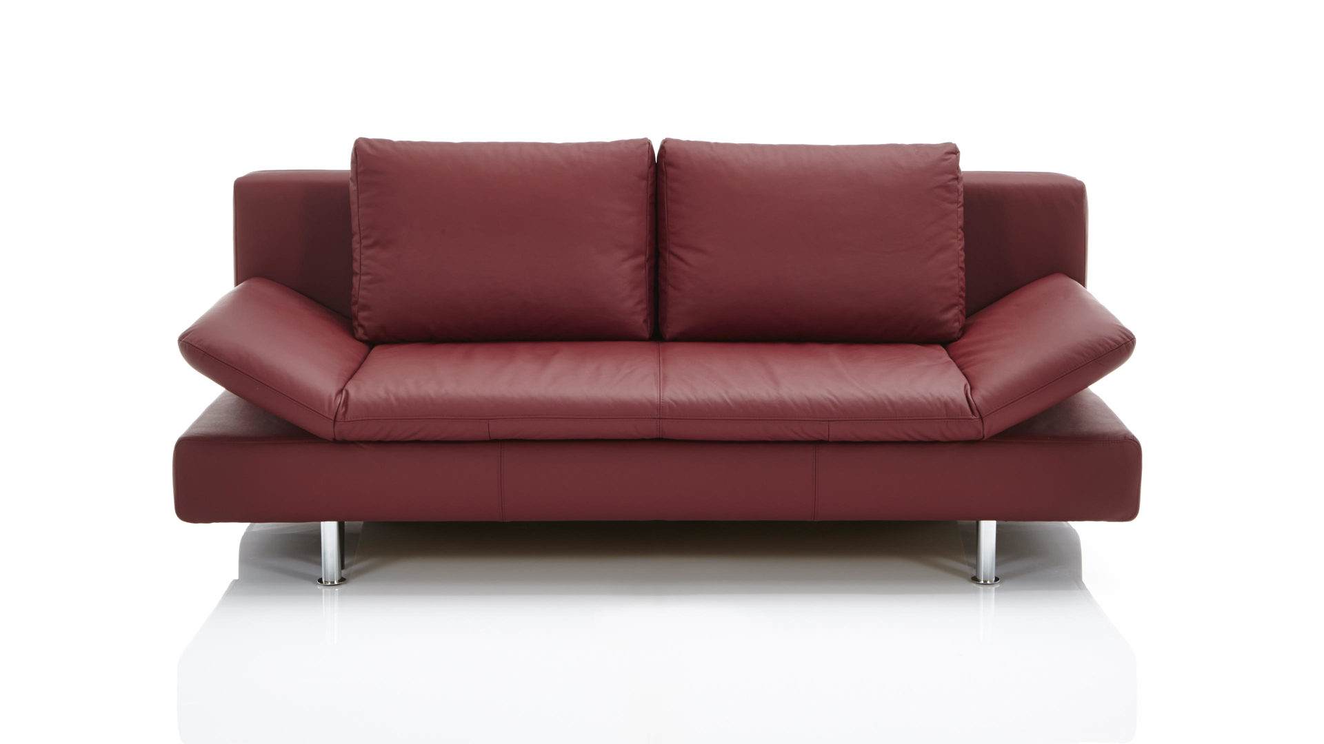 Schlafsofa Restyl aus Leder in Dunkelrot Comfortmaster Schlafsofa Mia weinrotes Leder 10-1056 & verchromte Metallfüße