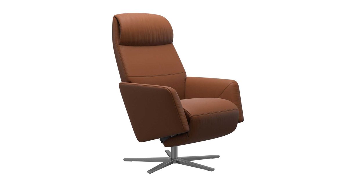 Sessel Ekornes aus Aluminium Leder in Cognac Aluminium Stressless Sessel SCOTT Sirius - Relaxsessel elektrisch verstellbar Leder Paloma New Cognac mit Sirius Untergestell in Alu
