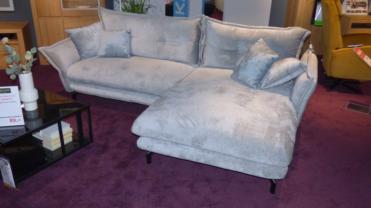 Ecksofa Benformato aus Metall Stoff in Hellblau Hellgrau BENFORMATO Polstergarnitur LAVA, Ecksofa Ecksofa Stoff 6907 Orsa grau-hellblau & Metallfuss schwarz