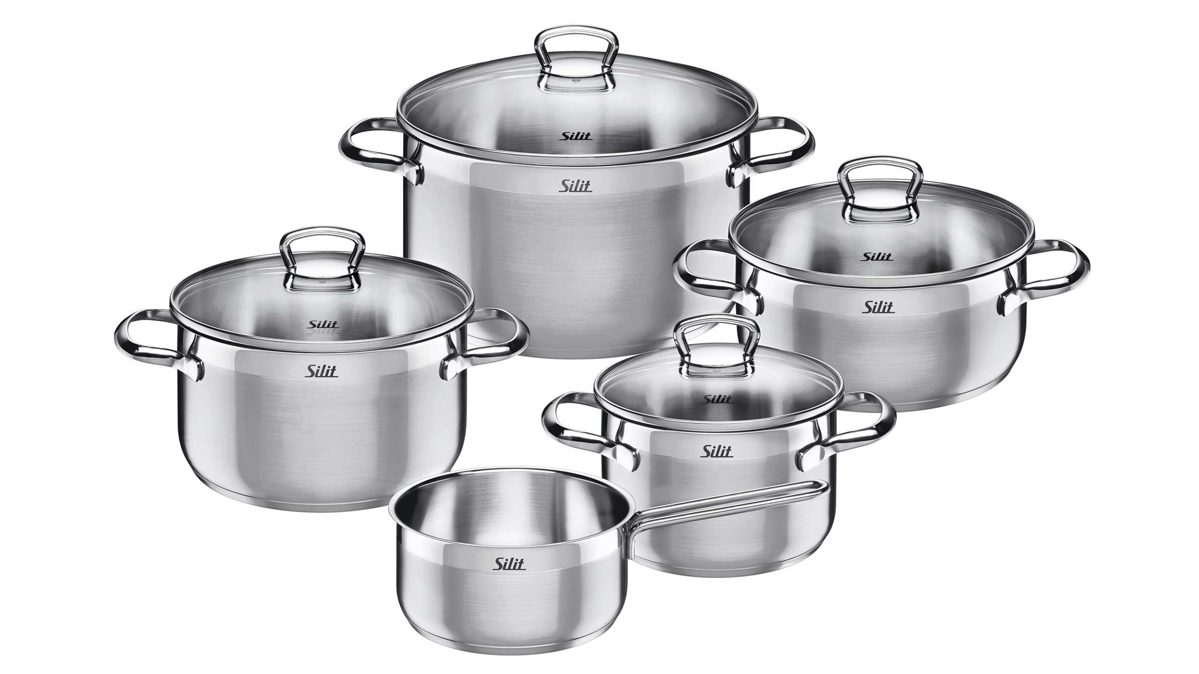 Topf-Set Wmf aus Glas Metall in Metallfarben Silit Topf-Set Toskana 5-tlg. - für alle Herdarten Edelstahl & Klarglas – fünfteilig