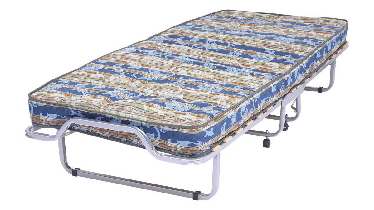 Klappbett Magazin handels gmbh aus Aluminium Stoff in Mehrfarbig Aluminium Gästebett COSMO Komfort-Klappbett mit Rollen Gestell Vierkantrohr, Bezug gemustert, Stellmass ca. 90 x 40 x 210 cm