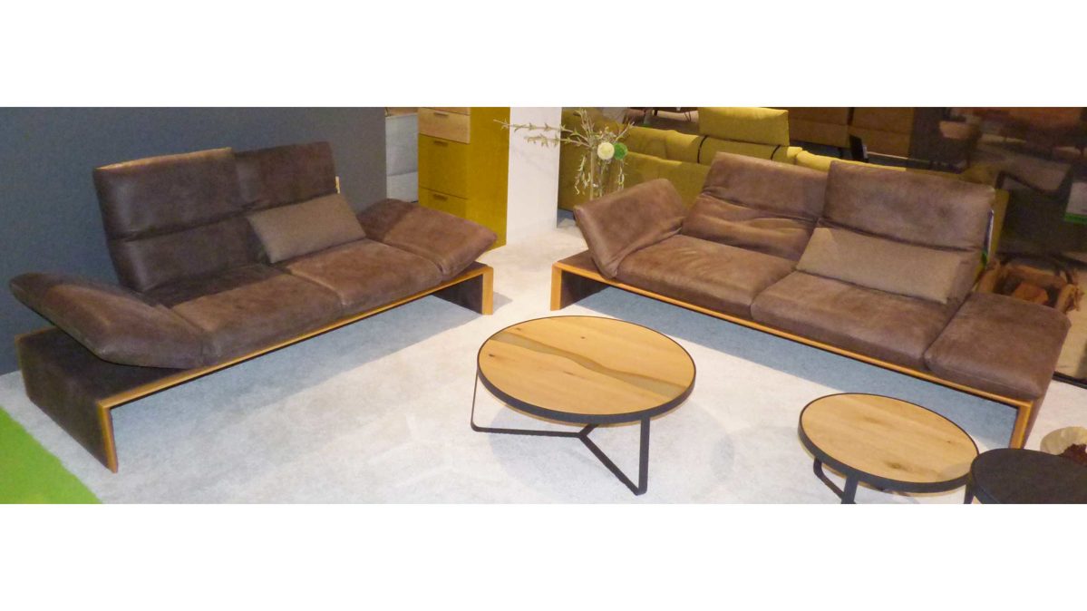 Sofa-Set Koinor aus Holz Leder in Dunkelbraun KOINOR Polstergarnitur Harriet, 2,5-Sitzer & 2-Sitzer schokofarbenes Leder India & Wildeiche – Länge ca. 236 + 206 cm