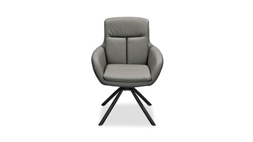 Polsterstuhl Stolkom aus Kunstfaser Leder Metall in Grau Stolkom Schalenstuhl, drehbarer Stuhl mit Armlehne Bezug Echleder + Mikrofaser, Metallgestell schwarz
