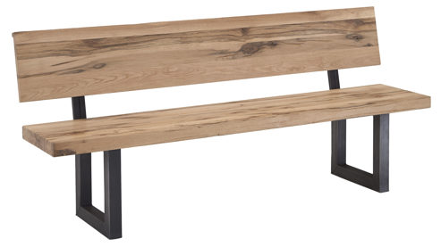 Bank WOODS & TRENDS aus Holz in Holzfarben WOODS & TRENDS Vintage-Dining - Holzbank mit Rückenlehne geölte Balkeneiche & Roheisen – Länge ca. 200 cm