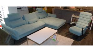 Ecksofa modulmaster aus Stoff in Hellblau Modulmaster MM-ZE1164 Ecksofa + Sessel mit vielen Extras eisfarbener Bezug Milan & schwarze Metallfüße - Stellfläche ca. 311 x 180 cm