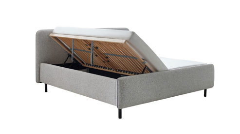 Bettgestell Meise.möbel aus Metall Stoff in Grau Polsterbettgestell PRIMO mit Lattenrost + Bettkasten hellgrauer Stoffbezug & schwarze Metallfüsse - Liegefläche ca. 180 x 200 cm