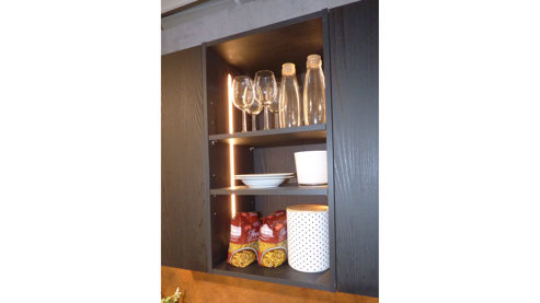 Einbauküche Express küchen aus Holz Kunststoff Metall Nachbildung in Schwarz EXPRESS KÜCHEN Einbauküche Plan P11 mit allen Einbaugeräten schwarze Esche Nachbildung, Arbeitsplatte Korthenstahl P98