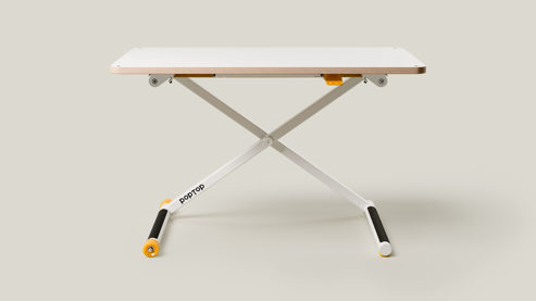 Schreibtisch Poptop aus Holz Kunstharz Metall in Weiß poptop höhenverstellbarer Schreibtisch - Kinderschreibtisch Platte + Gestell weiss - höhenverstellbar 43 - 86 cm, Breite ca. 115 cm