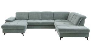 Ecksofa modulmaster aus Stoff in Blau Modulmaster Serie MM-MP1206 - Ecksofa stahlfarbenes Flachgewebe Cyber & schwarze Metallfüße – Stellfläche ca. 353 x 255 cm