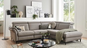 Ecksofa modulmaster aus Leder in Grau Modulmaster MM-PN1209 - Ecksofa granitfarbenes Leder Torro & schwarze Metallfüße – Stellfläche ca. 257 x 209 cm