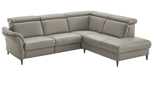 Ecksofa modulmaster aus Leder in Grau Modulmaster MM-PN1209 - Ecksofa granitfarbenes Leder Torro & schwarze Metallfüße – Stellfläche ca. 257 x 209 cm