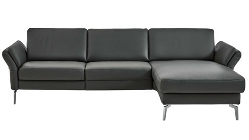 Ecksofa modulmaster aus Leder in Anthrazit Modulmaster MM-PN1200 - Ecksofa anthrazitfarbenes Leder Torro & glänzende Metallfüße – Stellfläche ca. 280 x 173 cm
