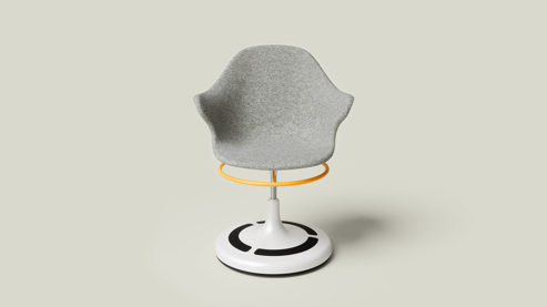 Drehstuhl Poptop aus Kunstfaser Kunststoff Metall in Grau Weiß Gelb Schwarz poptop Kinderschreibtischstuhl, Drehstuhl für Kinder Sitz aus recycelten PET-Flaschen, Sockel aus Stahl pulverbeschichtet