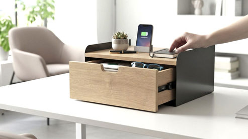 Konsole Haku aus Holz in Anthrazit Nachtkonsole Anthrazit & Eiche - ca. 40 x 20 cm