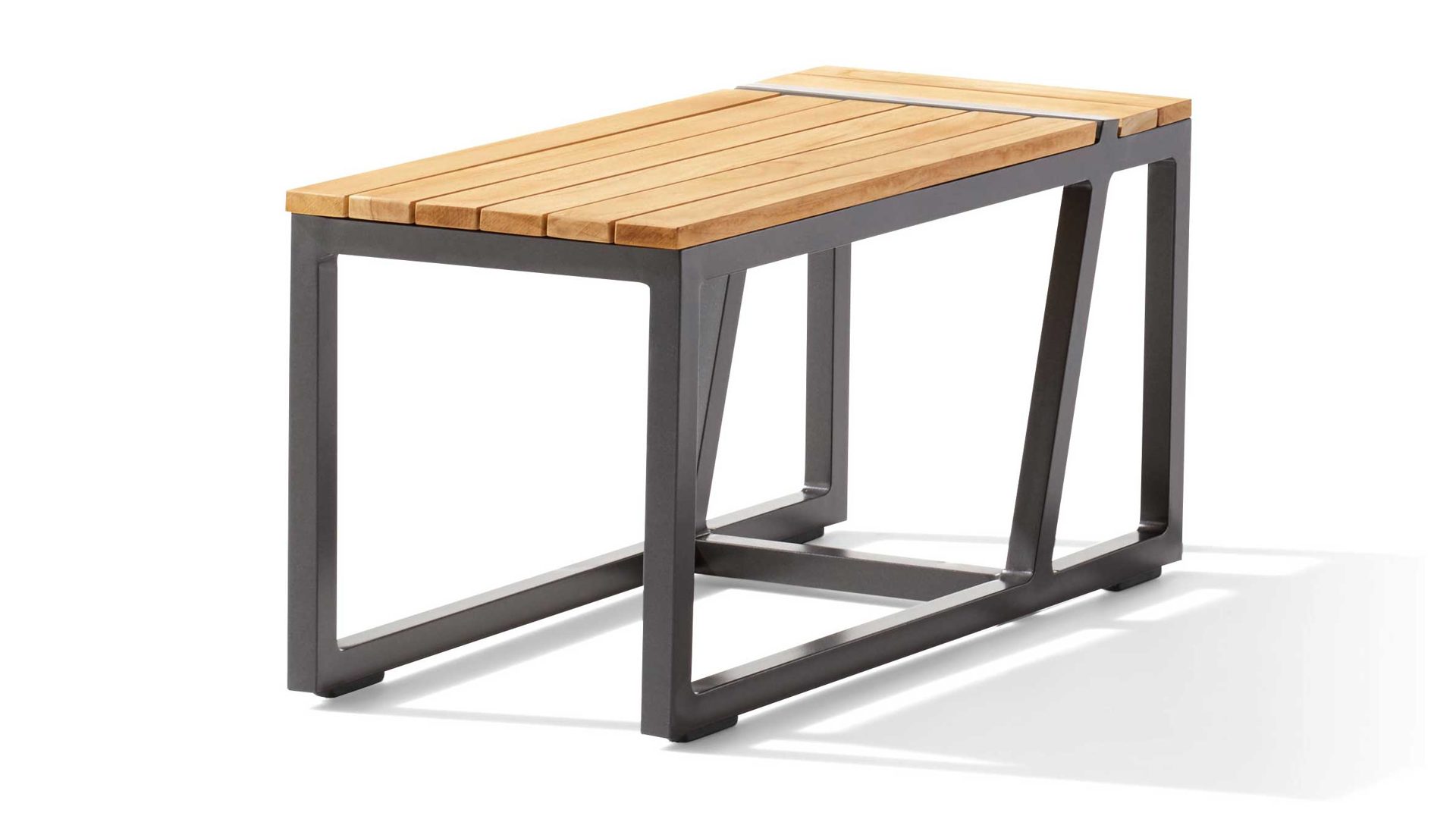 Loungemöbel Sieger in Grau Dunkelgrau Sieger Exclusiv Beistellbank Bank Havanna 458 G-G Gestell Aluminium Eisengrau, Sunproof-Kissen Grau, Sitzfläche Teak