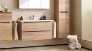 Waschtisch-Set / Waschbecken-Set Interliving aus Holz in Holzfarben Interliving Bad Serie 3730 - Waschplatzlösung mit Keramikbecken Eiche Sierra & Weiß - Länge ca. 100 cm