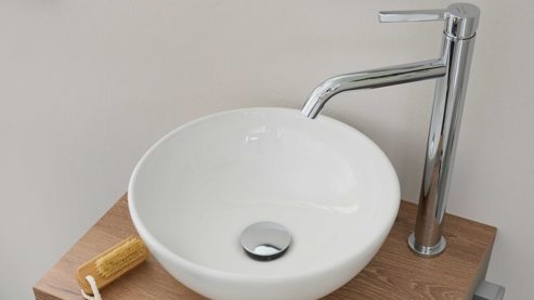 Waschtisch-Set / Waschbecken-Set Interliving aus Holz in Grau Interliving Bad Serie 3715 - Waschtisch-Kombination Taupegrau, Viking Oak & Weiß - eine Tür, Breite ca. 50 cm