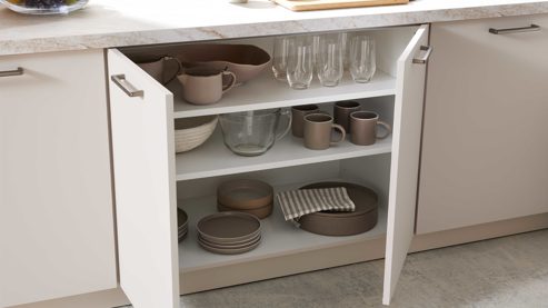 Einbauküche WERT KÜCHE® aus Holz in Hellgrau WERT KÜCHE® Matteo mit Einbaugeräten Sandgrau & Sandeiche - zweiteilig