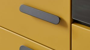 Einbauküche WERT KÜCHE® aus Holz in Holzfarben Dunkel WERT KÜCHE® Vanessa mit Einbaugeräten Eiche Siena & Olivegelb - Länge ca. 393 cm