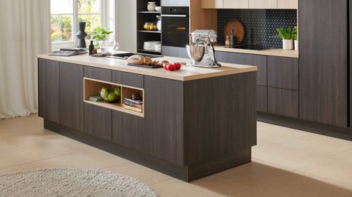 Einbauküche WERT KÜCHE® aus Holz in Holzfarben WERT KÜCHE® Vanessa mit gorenje Einbaugeräten Eiche Siena & Sandeiche - zweiteilig