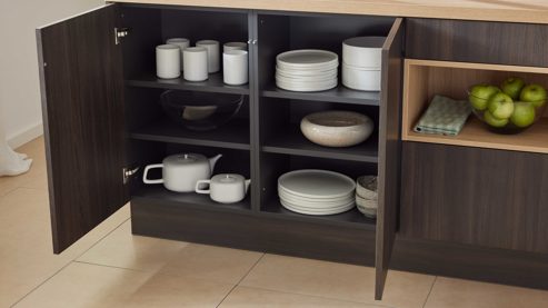 Einbauküche WERT KÜCHE® aus Holz in Holzfarben WERT KÜCHE® Vanessa mit gorenje Einbaugeräten Eiche Siena & Sandeiche - zweiteilig