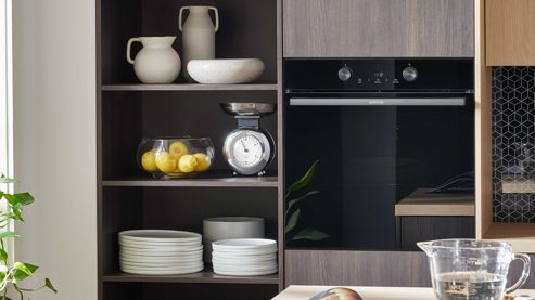 Einbauküche WERT KÜCHE® aus Holz in Holzfarben WERT KÜCHE® Vanessa mit gorenje Einbaugeräten Eiche Siena & Sandeiche - zweiteilig