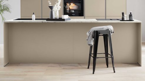 Einbauküche Express küchen aus Holz in Beige EXPRESS KÜCHEN Einbauküche Clean mit Einbaugeräten Cremegrau - zweiteilig