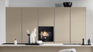 Einbauküche Express küchen aus Holz in Beige EXPRESS KÜCHEN Einbauküche Clean mit Einbaugeräten Cremegrau - zweiteilig