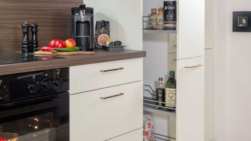 Einbauküche Express küchen aus Holz in Weiß EXPRESS KÜCHEN Einbauküche Win mit Geräten Magnolia & braune Walnuss - Stellfläche ca. 305 x 185 cm