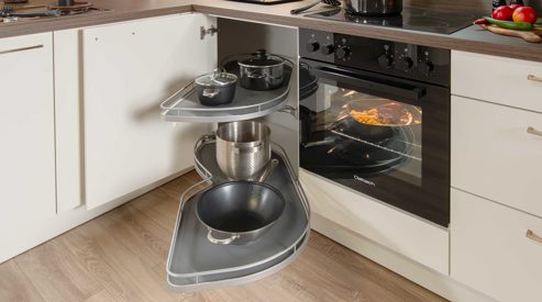 Einbauküche Express küchen aus Holz in Weiß EXPRESS KÜCHEN Einbauküche Win mit Geräten Magnolia & braune Walnuss - Stellfläche ca. 305 x 185 cm